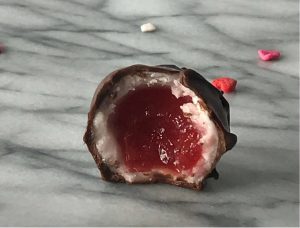 Inside of a chocolate covered cherry