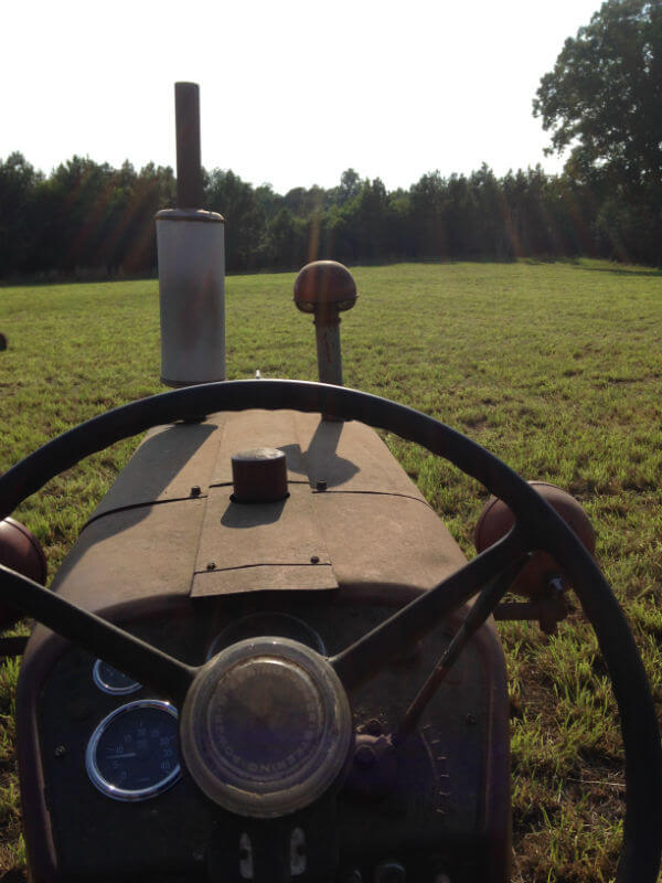 Looking over the hood of a tractor