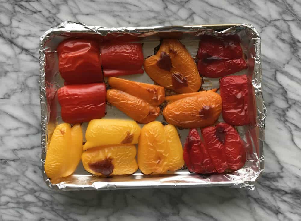 Roasted peppers just pulled from the oven