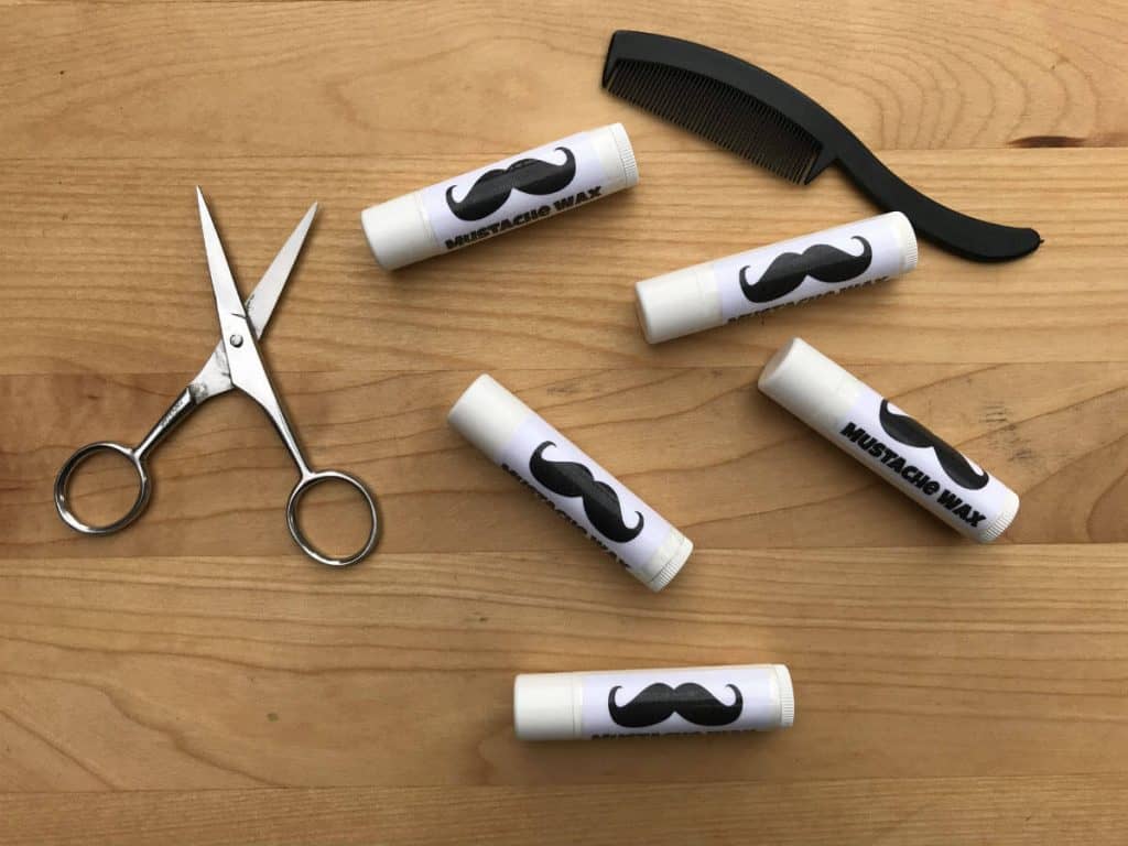 Homemade mustache Wax with comb and scissors