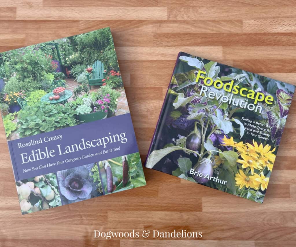 two gardening books on edible landscaping
