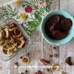 Chocolate Covered dehydrated fruit sitting with dried bananas and strawberries