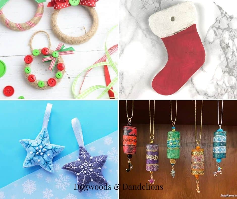 an assortment of homemade Christmas ornaments