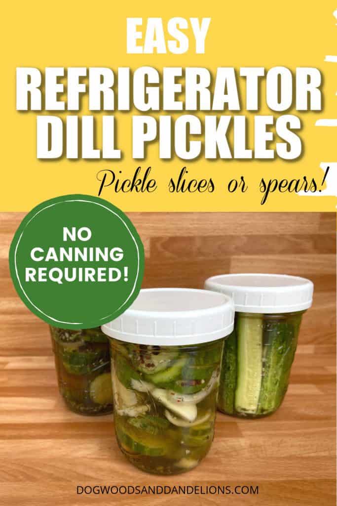 refrigerator dill pickles on a wooden counter