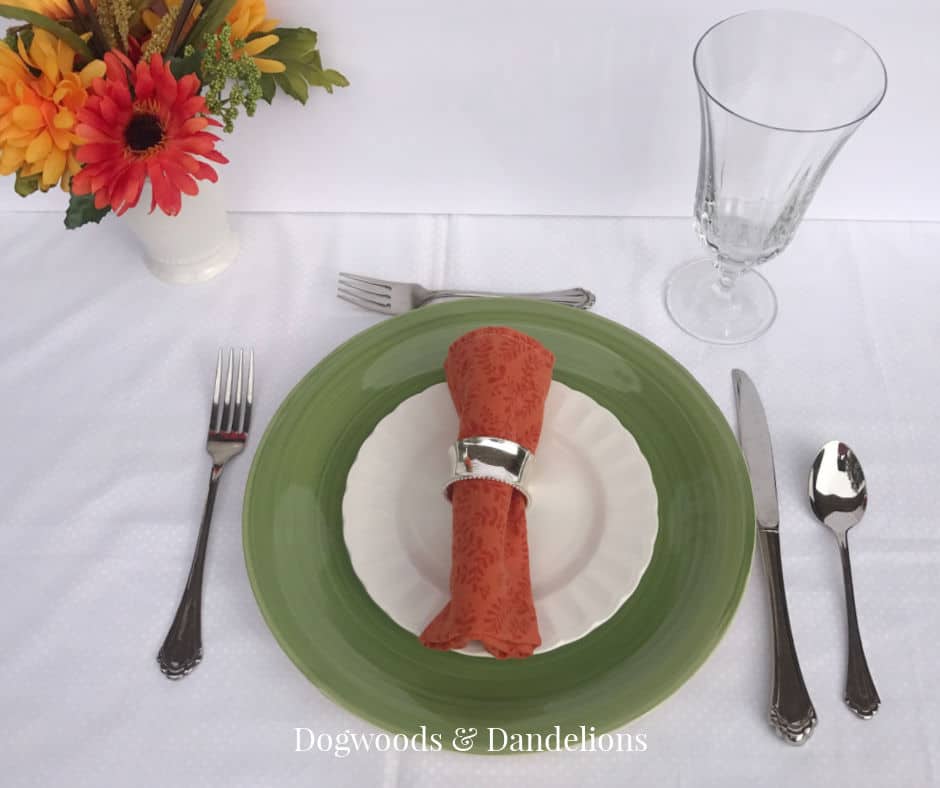 a table with one place setting for a Friendsgiving