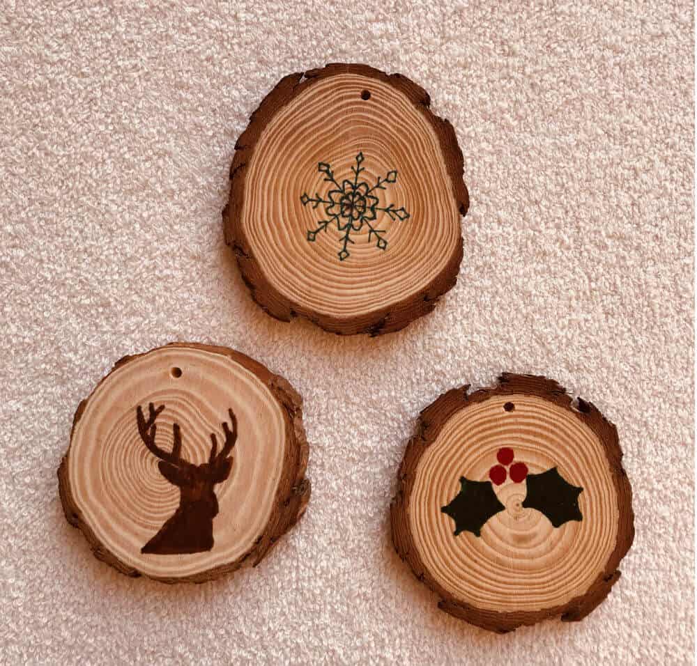 Wood slice ornaments from patterns